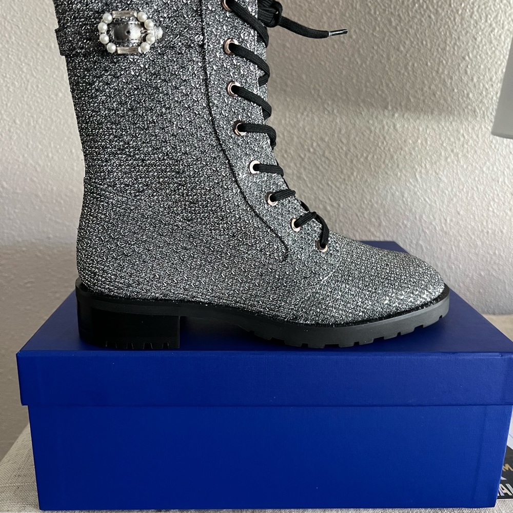 Stuart Weitzman  Dazzle Combat Boot in Gunmetal